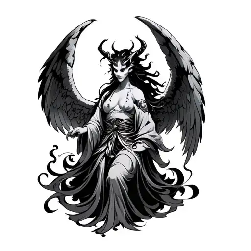 Japanese demon angel tattoo design idea