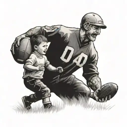 dad and son playing catch with an American football tattoo design idea