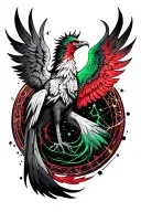 pheonix rising with Aquarius green and red constellation surrounded tattoo design idea