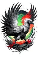 pheonix rising with Aquarius green and red constellation surrounded tattoo design idea