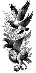 doves, football club logo incorporated, lions and birds, sons birthday, nature  tattoo design idea
