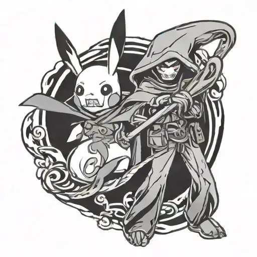 reaper with pikachu pokemon tattoo design idea