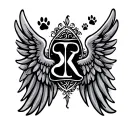 wings and initial and paw prints for shoulder tattoo design idea