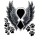 wings and initial and paw prints for shoulder tattoo design idea