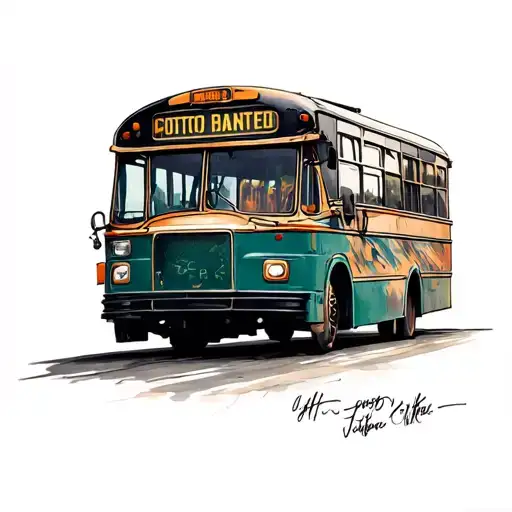bus running on the street tattoo design idea