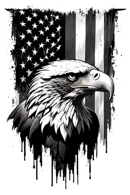 eagle head diving profile American flag downward spiral tattoo design idea