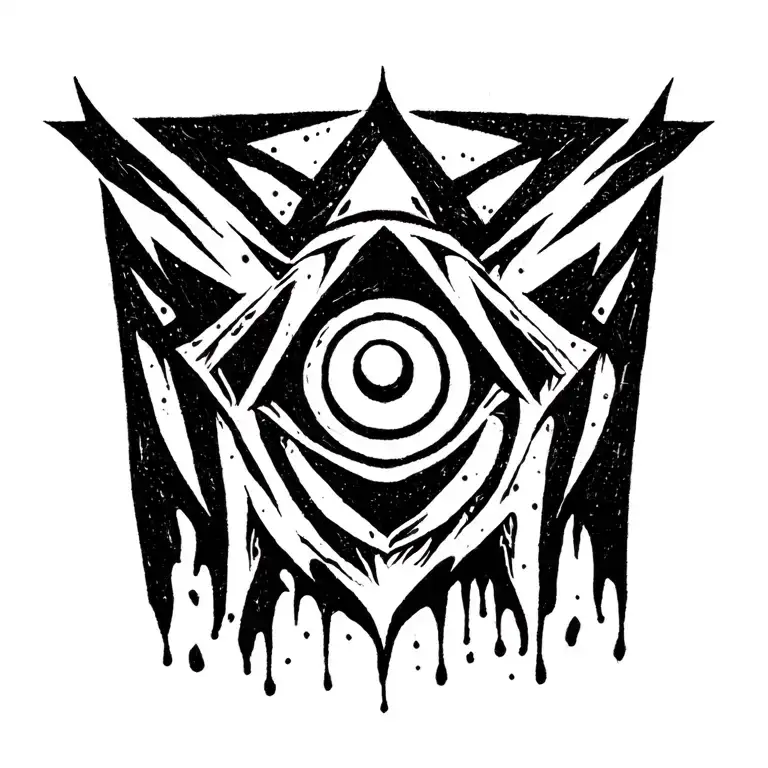 A small thin cross with slightly "melting" ends and a simple crooked eye in the middle - subtle, Christian, weird-gir tattoo design idea