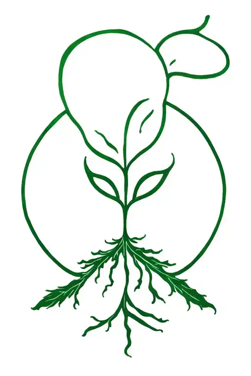 A minimalist and abstract tattoo of a plant growing from a Grateful Dead stealie logo, symbolizing life and music tattoo design idea