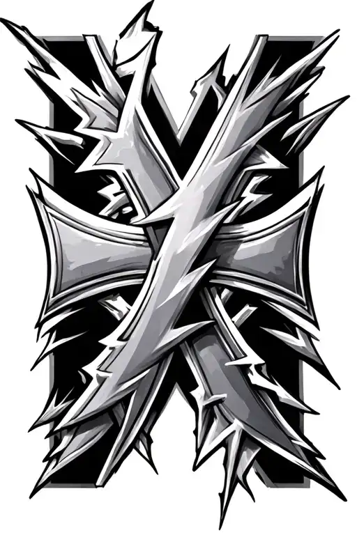 lightning bolts with iron cross intertwined tattoo design idea