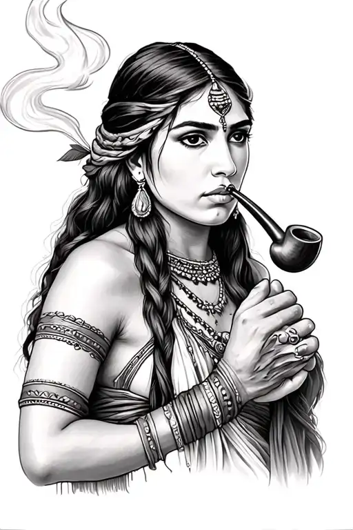Pocahontas smoking a pipe tattoo design idea