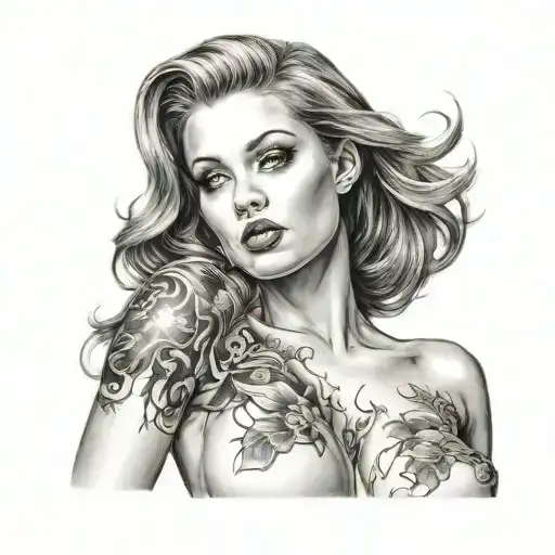 sexy woman with big naked breasts tattoo design idea