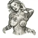 sexy woman with big naked breasts tattoo design idea