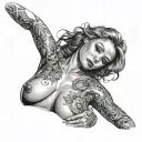 sexy woman with big naked breasts tattoo design idea