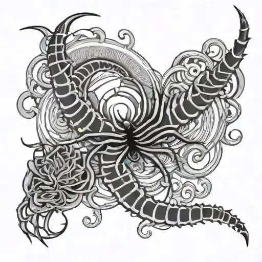 spiderlily centipede moon and Japanese letters love and death tattoo design idea