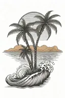 island palm tree waves sunset scene tattoo design idea