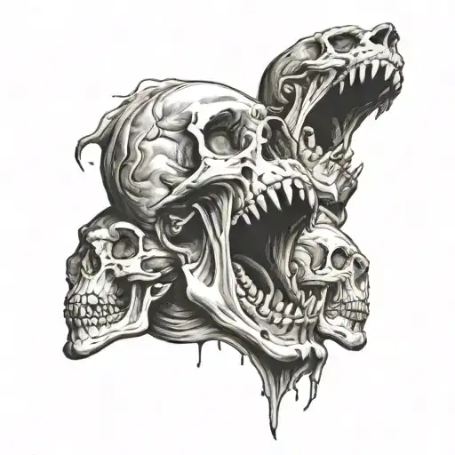 Screaming skulls piled up tattoo design idea