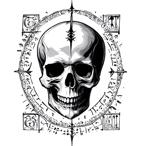 ancient Sumerian Cuneiform around Gothic skull surrounded tattoo design idea