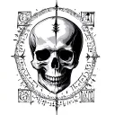 ancient Sumerian Cuneiform around Gothic skull surrounded tattoo design idea