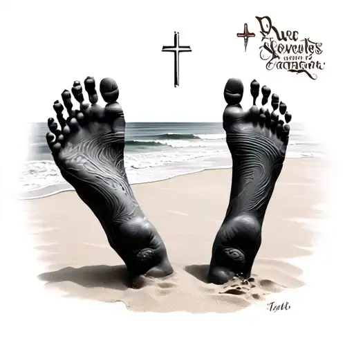 footprints in the sand religious  tattoo design idea