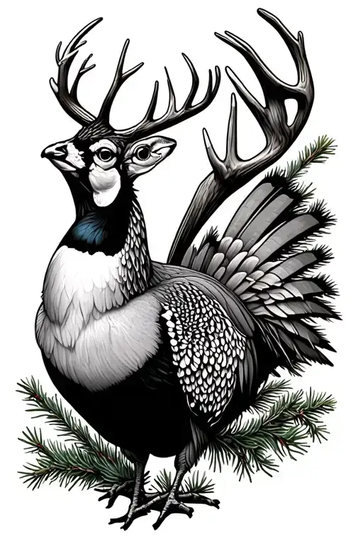 pheasant, deer, grouse, pine tree, hard fought hallelujah  tattoo design idea