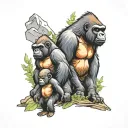 Gorilla family hiking tattoo design idea