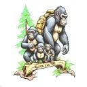 Gorilla family hiking tattoo design idea