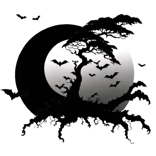 Poison Tree with moon and bats tattoo design idea