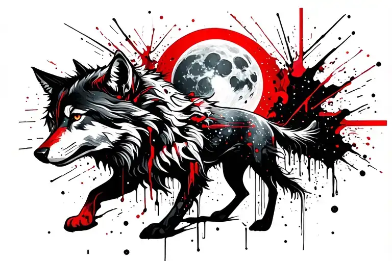 wolf with moon interstellar stay morsecode capricorn zodiac sign tattoo design idea