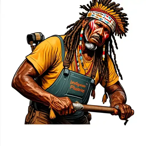 "Indigenous Plumbing " dreadlock painted face Native American plumber using jackhammer tattoo design idea