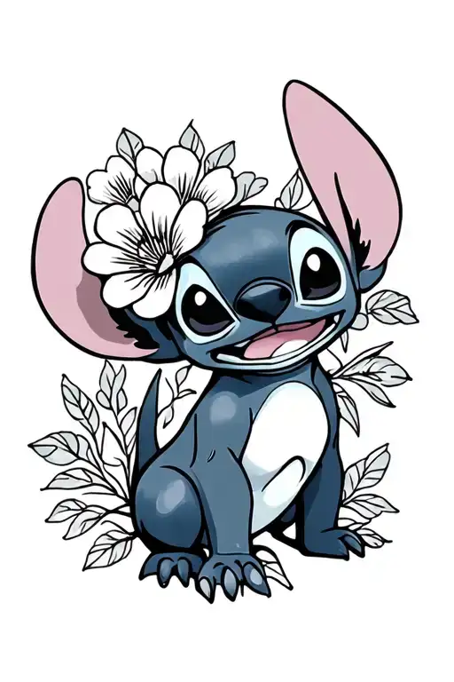 lilo and stitch with flowers tattoo design idea