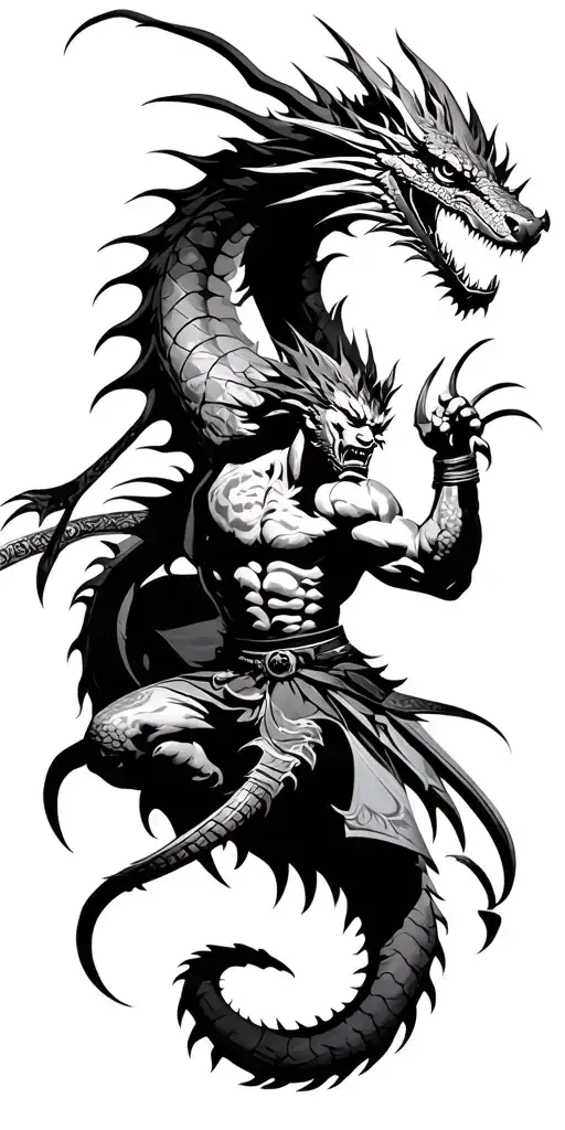 Samuri Warrior Battling a Dragon tattoo design idea