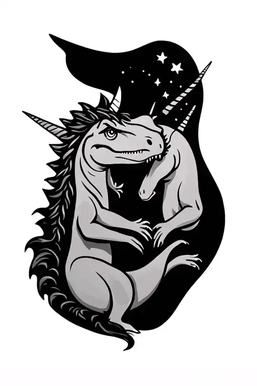 Design a small tattoo for the inside of my finger of a dinosaur holding hands with a unicorn outline tattoo design idea