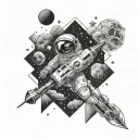 space themed patchwork sleeve tattoo design idea