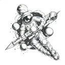 space themed patchwork sleeve tattoo design idea