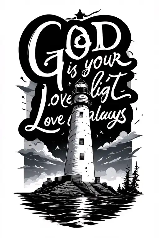 "God is your light love always " lighthouse guiding light shining tattoo design idea