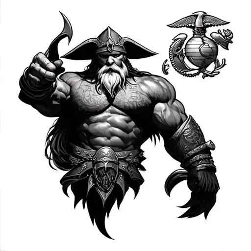 Viking with Valhalla and Marine Corps emblem intertwined tattoo design idea