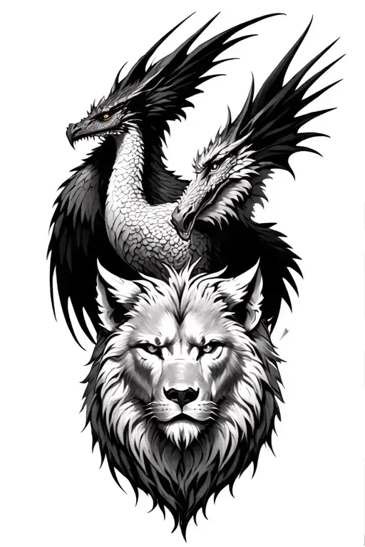 fawkes the phoenix, Smaug the dragon, Aslan the lion, ghost the direwolf tattoo design idea