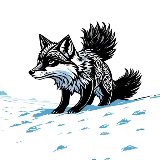 arctic fox pouncing into snow with his tail above him tattoo design idea
