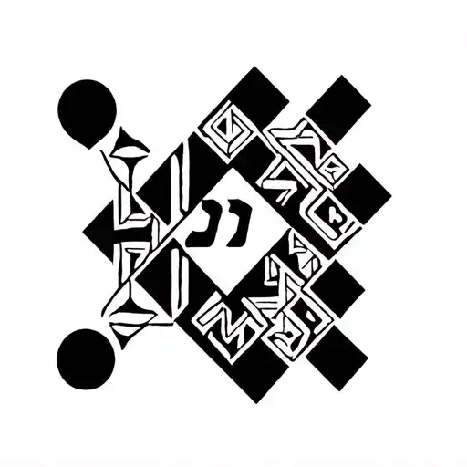 hexagram whit text 'חנה‎' in center tattoo design idea