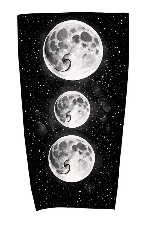 Full moon above elbow. Small Selene on full moon below. Fine line, blackwork, mystical. tattoo design idea