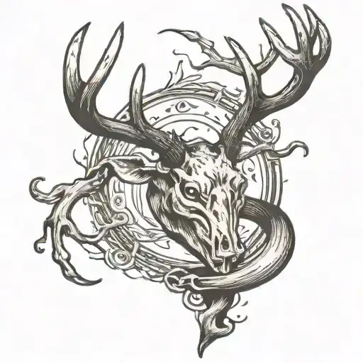 fishing hook deer antlers heart tattoo design idea