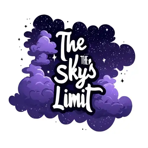 dark purple sky with stars and clouds with a text that says the skys the limit tattoo design idea
