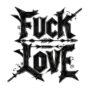 "FUCK LOVE"  Letters woven together with sharp arrows and complex overlapping, highly stylized and almost unreadable tattoo design idea