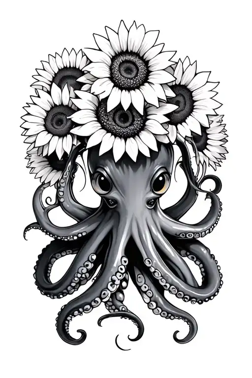 octopus holding sunflowers tattoo design idea