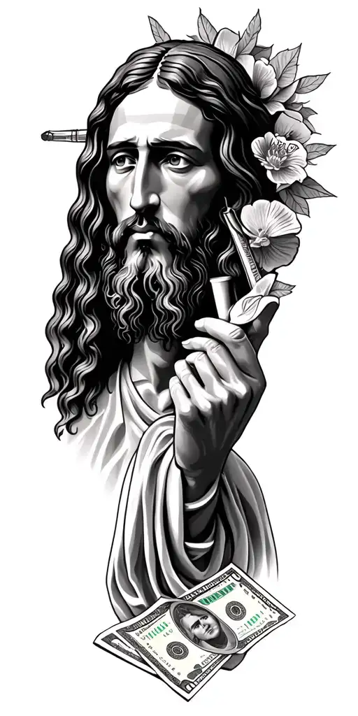 jesus christ sobriety, cocaine, money, family, daughters tattoo design idea