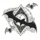 Twin bats ouija board planchette spelling moon backdrop spiderwebs tattoo design idea