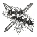 Twin bats ouija board planchette spelling moon backdrop spiderwebs tattoo design idea