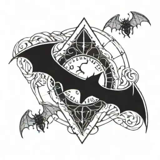 Twin bats ouija board planchette spelling moon backdrop spiderwebs tattoo design idea