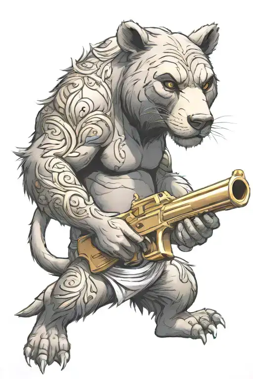 Baloo from Jungle Book shooting a golden scar from Fortnite tattoo design idea