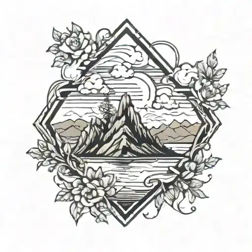 mountain heart shape tattoo design idea